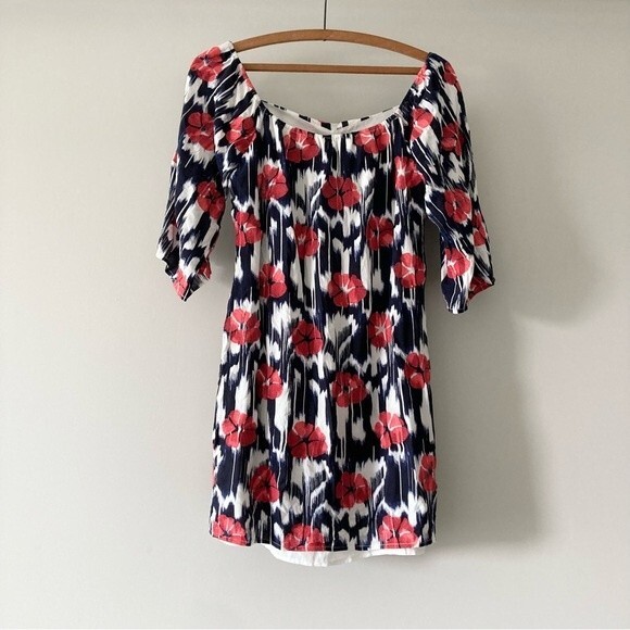 Trina Turk Dress Blue Ikat Floral Embroidered On Off Shoulder S - Picture 3 of 5